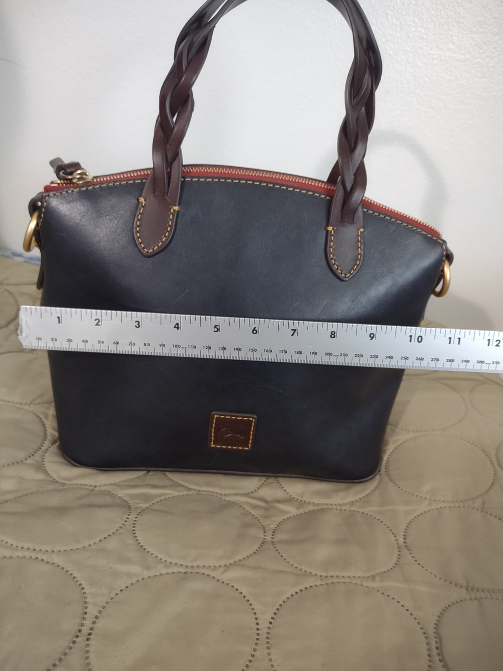 Dooney & Bourke Small Heidi Satchel Navy Leather Braided Handle Zip Tote - Picture 2 of 8